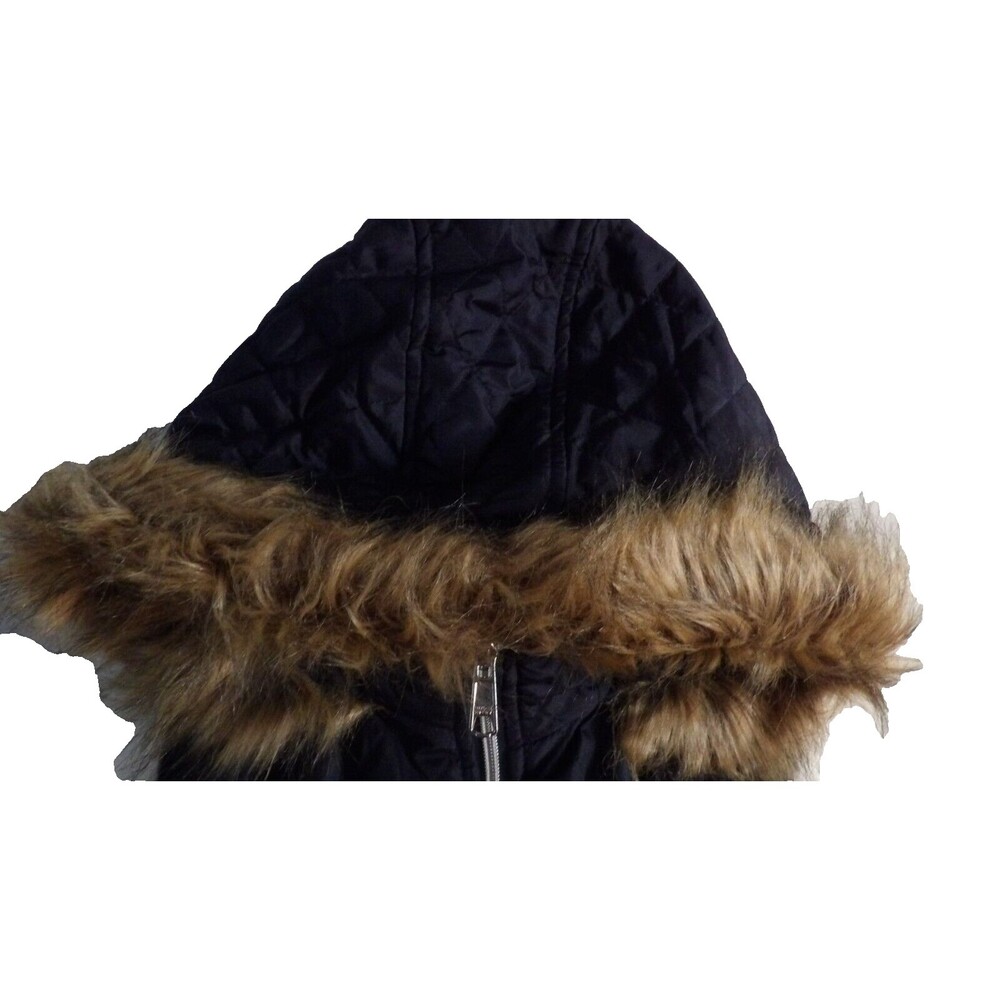 Black Rivet Navy Blue GIII Puffer Quilted Vest Faux Fur Trimmed Hood Sm Pockets - Picture 4 of 16